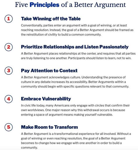 Follow these 5 principles from The Better Arguments Project to turn arguments into tools for solving problems. To learn more visit www.betterarguments.org #ArgueBetter How To Deescalate An Argument, How To Stop An Argument, Marriage Arguments, Healthy Arguments, Relationship Exercises, Exercise And Mental Health, Relationship Things, Couples Ideas, Relationship Stuff