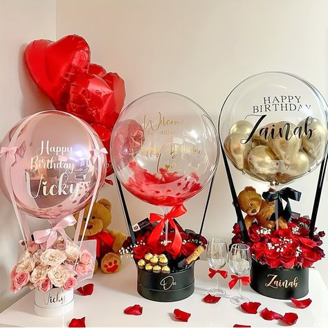 Faster shipping. Better service Valentines Balloons Bouquet, Bobo Balloon, Balloon Gifts, Balloon Basket, Balloon Bouquet Diy, Valentine Gift Baskets, Balloon Artist, Valentine's Day Gift Baskets, Valentines Balloons