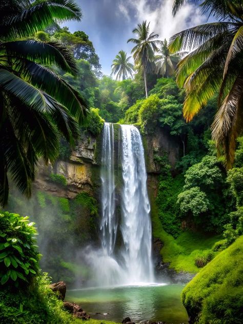 Water Falls Beautiful Waterfalls, Waterfall Jungle, Jungle Waterfall, Moon Over Water, Japanese Bathroom Design, Waterfall Background, Rushing Water, Japanese Bathroom, Waterfall Wallpaper