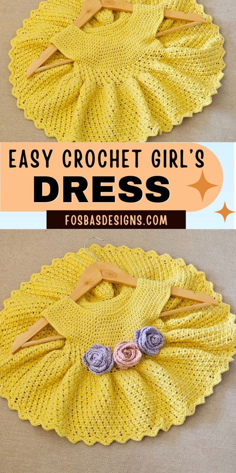 crochet baby dress pattern free in yellow with 3 roses. Crochet Baby Dress Free Pattern Toddlers, Crocheted Baby Dress Patterns, Free Crochet Preemie Patterns, Free Crochet Doll Dress Patterns, Crochet Baby Dresses Free Pattern, Baby Doll Clothes Crochet Pattern Free, Crochet Newborn Clothes Free Pattern, Crochet Gifts For Toddlers, Crochet Infant Dress Free Pattern