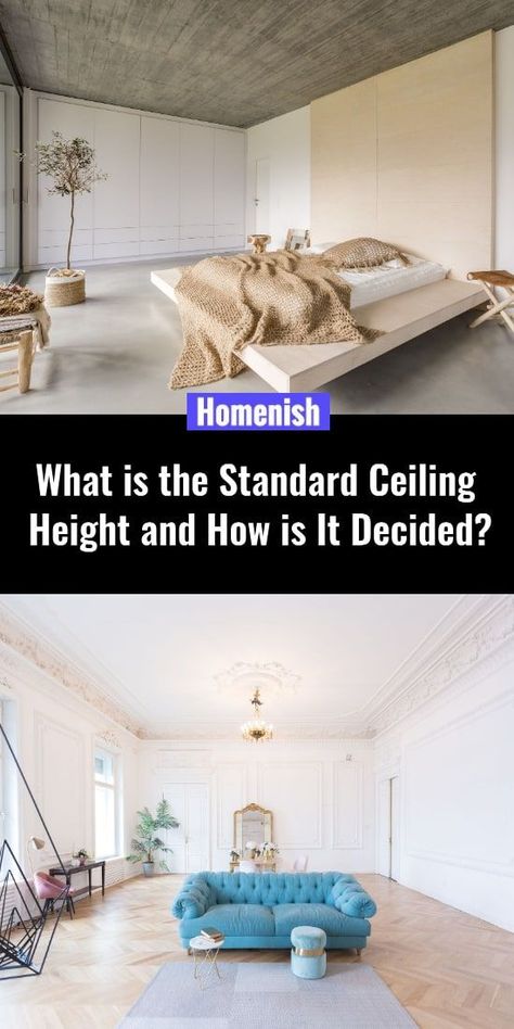 Ever thought about what the standard ceiling height for a residential home is? When planning a residential home building project, the first thing that pops to mind tends to be the square footage of the property rather than the ceiling height. Ceiling Heights Guide, Low Height Ceiling Design, Types Of Ceilings, Tray Ceiling, Floor Ceiling, Vaulted Ceilings, Home Building, Residential House, Wooden Beams