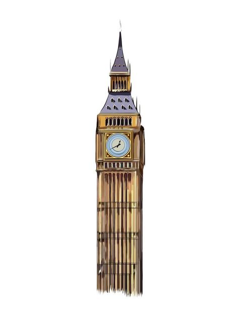 Big Ben Drawing, London Big Ben, Logo Fleur, Drawing Realistic, Big Ben London, Paint Splash, Colorful Drawings, Illustration Vector, The London