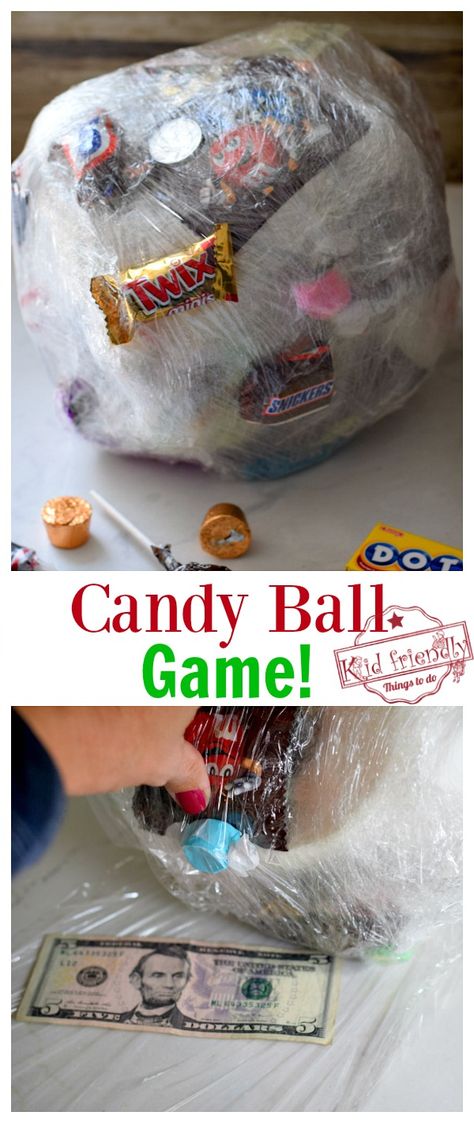 Candy Ball Game, Fun Christmas Party Games, Birthday Party Games For Kids, Candy Balls, Fun Christmas Games, Candy Halloween, Halloween Games For Kids, Kids Christmas Party, Saran Wrap