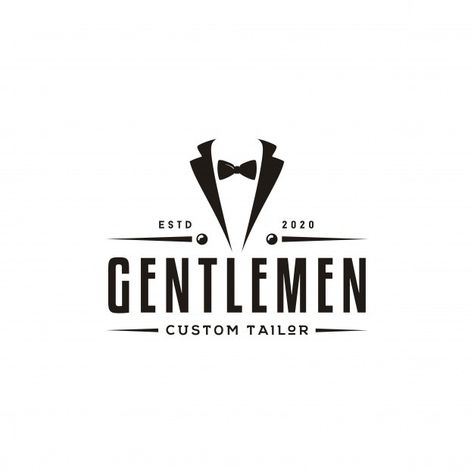 Bow tie tuxedo suit gentleman fashion ta... | Premium Vector #Freepik #vector #logo #retro #bow #clothes Men Fashion Logo Design Creative, Gentleman Logo Design, Cloth Store Logo, Suit Logo Design, Fashion Logo Design Clothes Shops, Fashion Shop Logo, Gentleman Logo, Logo Tailor, Clothing Store Logo