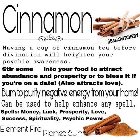 C I N N A M O N ✨ The universal smell of Yule 😄😍. I love cinnamon, cinnamon rolls, cinnamon lattes, cinnamon cereal... and then there’s… Witchcraft Cinnamon, Success Spells, Cinnamon Uses, Cinnamon Cereal, Witchcraft Herbs, Money And Success, Witch Tips, Magickal Herbs, Witchy Tips