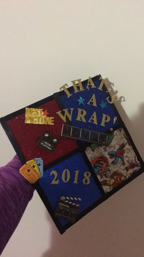 Graduation Cap for Film Major. Supplies gathered from Hobby Lobby :) Class of 2018 Film Major Graduation Cap, Graduation Cap Designs Film, Film Grad Cap, Film Graduation Cap, Film Major, Graduation Pic Ideas, Graduation Pic, Graduation Cap Decoration Diy, Senior Szn