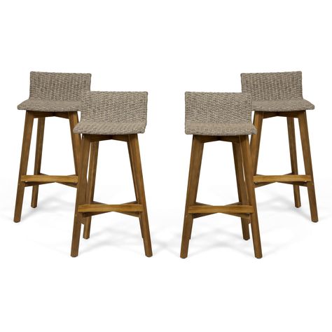 PRICES MAY VARY. CONTEMPORARY DESIGN: Our barstool set brings a simple yet functional style to your home, giving your outdoor space a contemporary look. With a sleek X-stretcher frame and beautiful wicker weave, this set offers exceptional design and durable construction to any decor. ACACIA WOOD: Made with acacia wood that brings a sleek and exotic look to your space, this durable hardwood naturally withstands outdoor elements and will not darken over time. Acacia wood is perfect as a solid, he Wicker Barstools, Brown Bar Stools, Rocking Chair Porch, La Brea, Patio Bar Stools, Brown Cushions, Outdoor Bar Stools, Wood Patio, Patio Dining Chairs