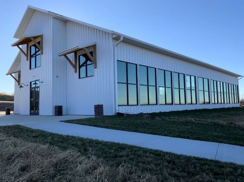 Event Building Ideas, Pole Barn Wedding Venues, Event Venue Design, Barn Windows, Farmhouse Wedding Venue, Post Frame Building, Pole Buildings, Party Barn, Farm Wedding Venue