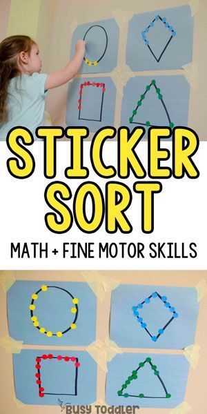 STICKER SHAPES: A quick and easy fine motor skills activity that toddlers will love! This easy small motors activity is perfect for toddlers; a quick and easy preschool math activity; shapes activity; easy indoor activity from Busy Toddler Sticker Shapes, Fine Motor Skills Activity, Motor Skills Activity, Shapes Activity, Shapes For Toddlers, Babysitting Activities, Shape Activities Preschool, Aktiviti Kanak-kanak, Preschool Fine Motor