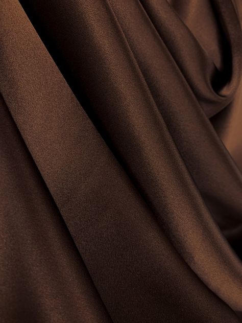 Dark Brown Pure Mulberry Silk Fabric Width 44 inch (112 cm), Industry Thickness : 19 m/m (Momme) Content: 100% Pure Silk Silk Charmeuse Fabric possesses not only the finest aesthetics, but retains the fluid sophistication most sought after in silk fabrics. At the top of its class, Charmeuse Fabric is a satin weave that allows this fabric to retain a soft feel and supple drape that most high-end designers crave, this fabric has many applications as it is composed of both a shiny face on one side Shiny Face, Dark Brown Dress, Charmeuse Fabric, Fabric Photography, Mulberry Silk Fabric, Royalty Aesthetic, Rosé Brown, Silk Fabrics, Dress Aesthetic