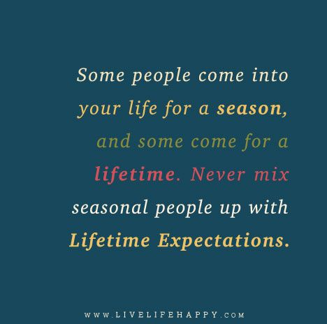 Some people come into your life for a season, and some come for a lifetime. Never mix seasonal people up with lifetime expectations. Crazy Sayings, Connection Quotes, Single Season, Season Quotes, Live Life Happy, Poems Quotes, Life Mantras, Happiness Project, Quotes Short