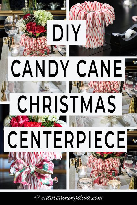 Decorating With Candy Canes, Candy Cane Table Decor, Candy Cane Centerpiece Ideas, Ward Activities, Christmas Party Centerpieces, Cane Decor, Centerpieces Christmas, Christmas Tables, Candy Cane Crafts