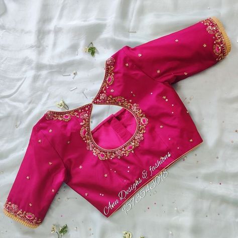 Pink Blouse Work, Simple Maggam Work Blouse, Simple Maggam Work, Wedding Blouses, Pink Blouse Designs, Magam Work, Blue Blouse Designs, Patch Work Blouse Designs, Latest Bridal Blouse Designs