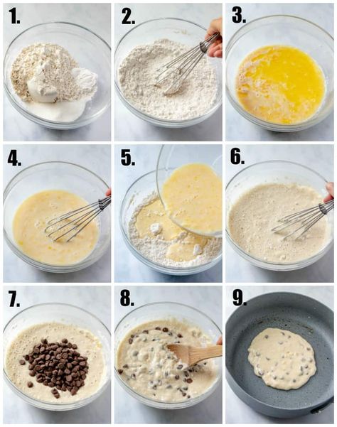 Pancake With Chocolate Chips, White Chocolate Pancakes, Mini Chocolate Chip Pancakes, How To Make Chocolate Chip Pancakes, Chocolate Chips Pancakes, Pancake Recipe Chocolate Chip, Chocolate Chip Pancakes Recipe Easy, Easy Chocolate Chip Pancake Recipe, Pancake Recipe Baking Soda