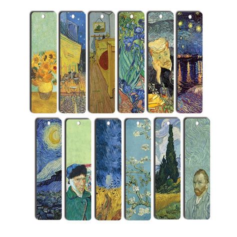 PRICES MAY VARY. Loving Vincent Van Gogh Art Bookmarks (60-Pack) - 12 Impressionist Paintings Book mark (5 pcs each x 12 paintings= Total 60 pcs) Cool Bookmarks Collection set features 12 famous paintings - Starry Night, Cafe at Terrace, Starry night over the Rhones, Wheatfields with Crows, Self potrait with bandaged ear, the bedroom, sunflowers, irises, Dr Gachet, Wheat fields with Cypresses, Van Gogh Self Portrait, Almond Blossoms Premium Quality Bookmark Cards - 5.5 oz matte card board paper Van Gogh Bookmarks, Loving Vincent, Cool Bookmarks, Van Gogh Self Portrait, Almond Blossoms, Iris Art, Bookmark Card, Vincent Van Gogh Art, Bookmarks For Books