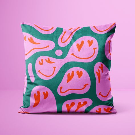 Grab this gorgeous fun smiley cushion is abstract with a dark green background, pair with the LOVE cushion and heart blanket for a fun choice. Pink and Green Smiley Sofa Cushion Perfect for any room including a living room or bedroom. Pair with other bright colours or neutrals depending on how you feel. Use as accent cushions on the bed or sofa. Exclusive design (only we make these) with professionally chosen colourways. Handmade to order in the U.K Specification Square shape Double sided print, Smiley Face Pillows, Funky Cushions, Summer House Interiors, Accent Cushions, Heart Blanket, Heart Cushion, Dark Green Background, Colourful Cushions, Green Pillows