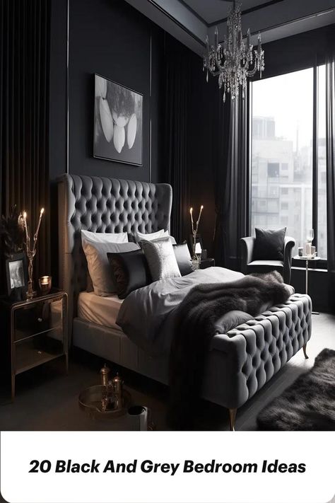 Featured image showcasing a variety of black and grey bedroom design ideas. Bedrooms Ideas For Couples, Black And Silver Bedroom, Cozy Glam Bedroom, Silver Bedroom Decor, Black And Grey Bedroom, Glam Bedroom Decor, Black Bedroom Decor, Silver Bedroom, Feminine Bedroom