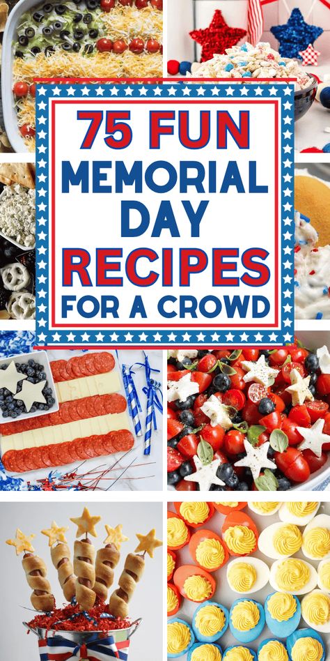 Easy food ideas for Memorial Day BBQ! These simple summer cookout menu ideas are patriotic memorial day food ideas for a crowd. Memorial day food ideas bbq, fun memorial day desserts, grilling ideas for a crowd summer, memorial day food ideas families. Patriotic party food ideas for patriotic holidays like 4th of July cookouts. Memorial day food appetizers easy, backyard bbq party food ideas, easy summer cookout food ideas, summer holiday recipes, patriotic food snacks, bbq appetizers for ... Fun Memorial Day Food, Memorial Cookout Ideas, 4th Of July Foods For A Crowd, Memorial Day Snack Ideas, Memorial Day Appetizers For Party Easy, Memorial Day Bbq Menu Ideas, Memorial Day Cookout Food, Memorial Day Recipes Bbq, Memorial Day Grilling Ideas