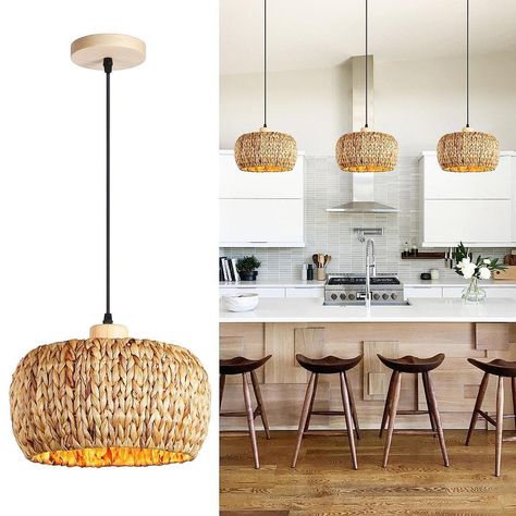 Rattan Pendant Light Shade Replacement Rustic Woven Boho Chandelier Cover for Hotel Kitchen Hotel Ceiling, Light Fixture Covers, Wood Light Fixture, Bamboo Lamp, Hanging Ceiling Lamps, Rattan Pendant, Bamboo Pendant Light, Rattan Pendant Light, Kitchen Island Lighting Pendant