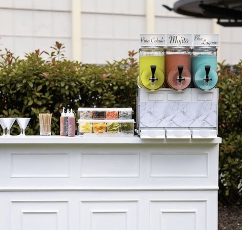 Our sophisticated Wedding Drinks Cart is designed to suit any event. Bridal showers, weddings, gender reveals…you name it – our carts will complement the vibe! Frozen Drink Cart, Mobile Bar Name Ideas, Drinks Cart, Lolly Jars, Tea Business, Jar Image, Flavored Margaritas, Drink Names, Alberta Wedding