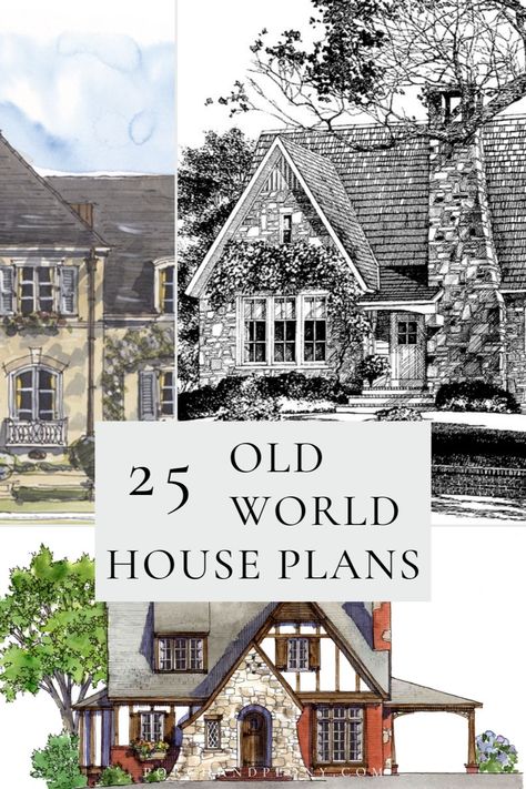 Inspired by life abroad, I have gathered 25 old world house plans that wonderfully mix the old with the new, so if you want to start fresh with a new build, but look to bring a touch of European charm to your everyday life at home, these are for you! | Old World House Plans | Old World House Exterior | Old World House Design | Old World House Aesthetic | Old World House Style | Old World Charm House Plans | Old World Cottage House Plans | European House Plans | European House | European Charm Old English House Plans, Old World Style Home Exterior, Old Home Layout, New Build Looks Old, New Build With Old Charm, Old Looking New House, New Build That Looks Old, Old World House Plans, Old Style House Plans