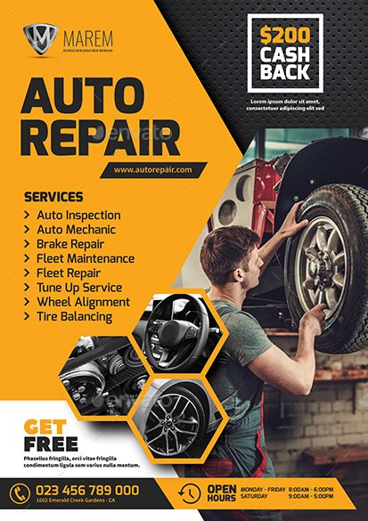 Auto Repair Flyer Preview - GraphicRiver Car Maintenance Ads, Auto Parts Poster, Car Repair Shop Design, Flyers Ideas, Adobe Photoshop Design, Shop Signage, Car Workshop, Rack Card, Brake Repair