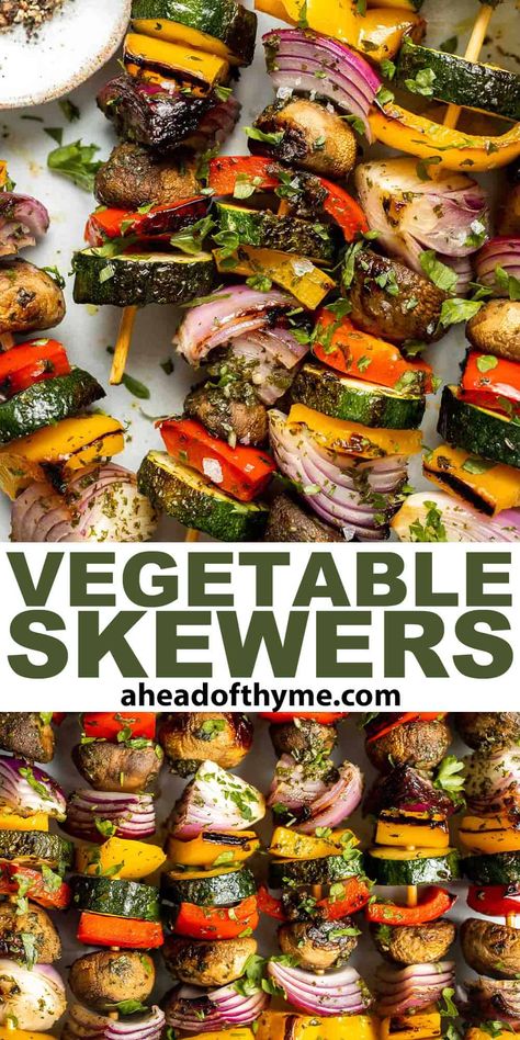 Grilled Vegetable Skewers Roasted Veggie Skewers, Vegetables On The Grill In Foil, Marinade For Vegetable Kabobs, Veggie Kabobs Marinade, Skewers Side Dishes, Side Dish For Steaks On The Grill, Veggie Skewers Grill Marinade, Vegetable Kabobs On The Grill Marinade, Skewer Vegetables