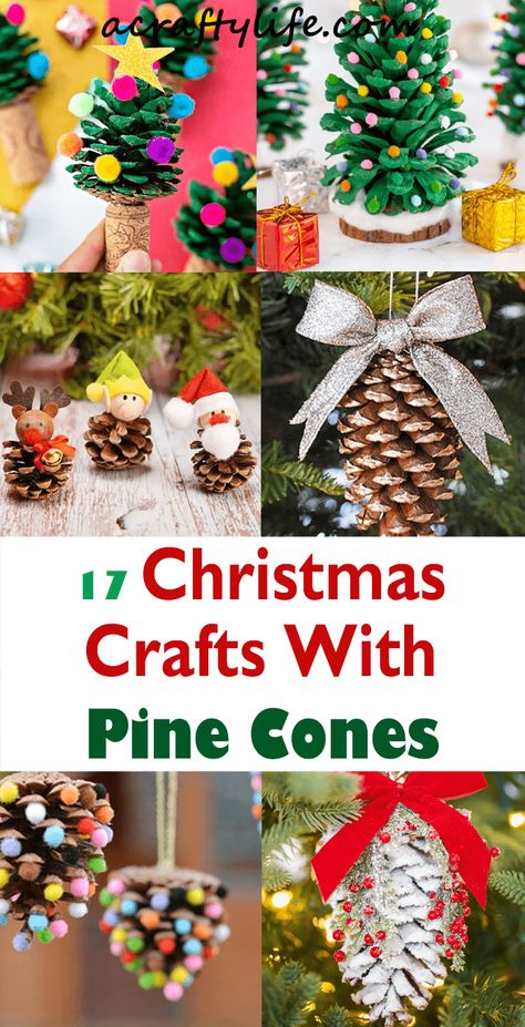 17 Christmas Crafts With Pine Cones - Fun Ideas - A Crafty Life Pine Cone Crafts Preschool, Christmas Crafts With Pine Cones, Crafts With Pine Cones, Pine Cone Crafts For Christmas, Table Settings Holiday, Christmas Tree Goals, Christmas Neutral, Pine Cone Christmas Decorations, Pinecone Crafts Kids