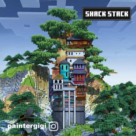 Stacked houses in minecraft Minecraft Stacked Houses, Minecraft Shack, Stacked Houses, Fantasy Builds, Houses In Minecraft, Minecraft Plans, Minecraft Inspo, Color Pallete, Minecraft Builds