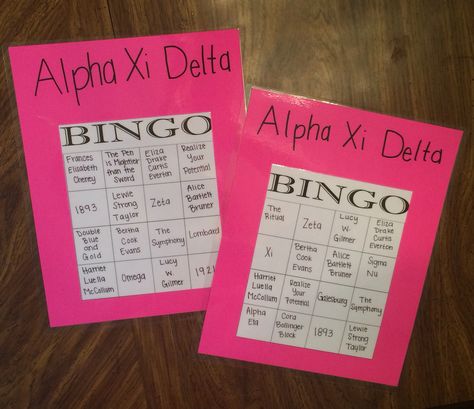 La Vie Bri || New Member Education - Bingo game. Alpha Xi Delta at Purdue University // cred: Wrandi Carter Sorority Bonding Activities, Sorority Activities, Sisterhood Activities, Sorority Retreat, Sisterhood Ideas, Sisterhood Events, Sisterhood Retreat, Retreat Activities, Sigma Alpha Iota