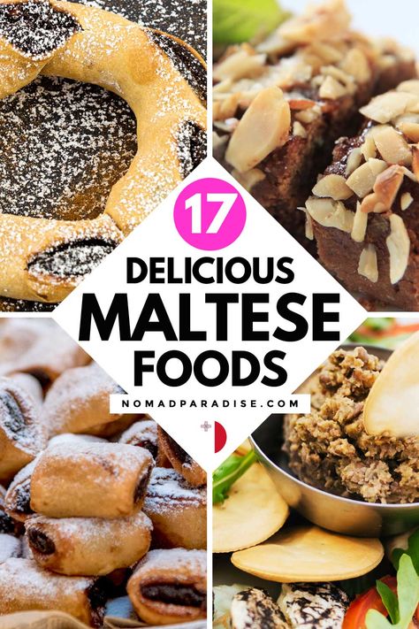 Maltese food: 17 popular and traditional dishes you need to try. Maltese cuisine, foodie travel Europe, Malta travel tips, Malta food and drinks, Maltese appetizers, snacks, mains, and desserts, food to try in Malta. #nomadparadise #maltesefood Maltese Recipes Malta Dishes, Malta Recipes, Maltese Dishes, Maltese Recipes Malta, Maltese Food, Maltese Recipes, Malta Travel Guide, Malta Food, Malta Travel