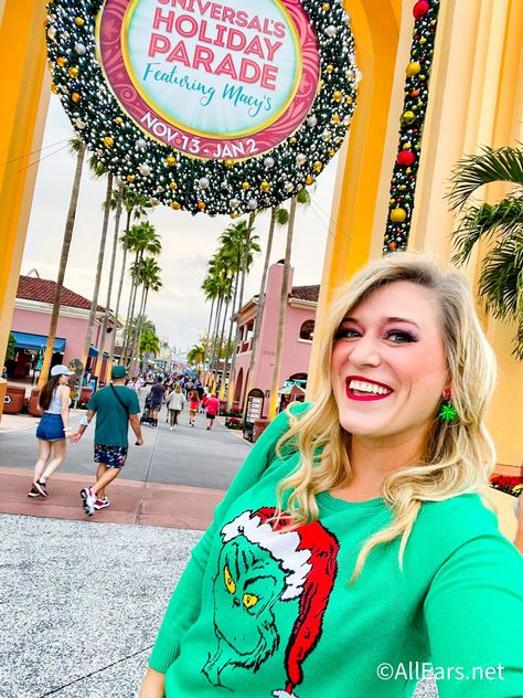 Universal In December Outfits, Christmas At Universal Studios Orlando, Universal Studios Orlando Christmas, Universal Studios Christmas, Mayor Of Whoville, Orlando Christmas, Winter Honeymoon, December Outfits, Hogwarts Christmas