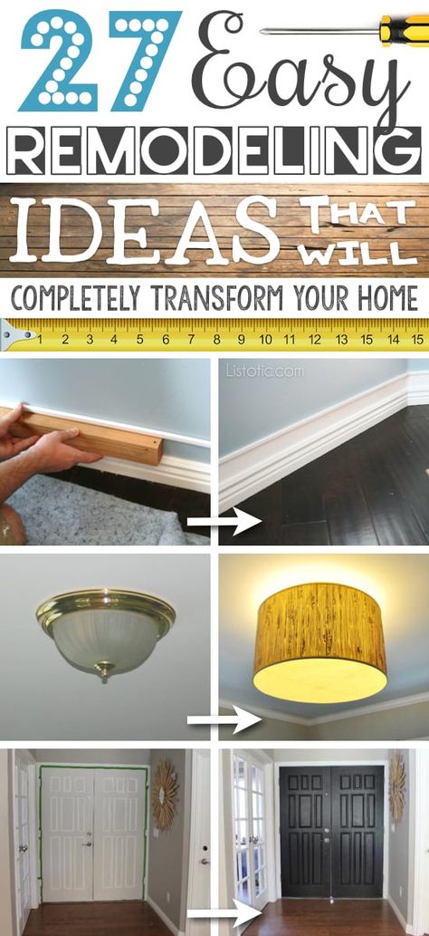 A list of some of the best home remodeling ideas on a budget. Easy DIY, cheap and quick updates for your kitchen, living room, bedrooms and bathrooms to help sell your house! Lots of before and after photos to get you inspired! Fixer Upper, here we come. Listotic.com Diy Remodeling Ideas On A Budget, Home Remodeling Ideas, Decor Ikea, Real Estat, Home Decor Hacks, Diy Remodel, Selling Your House, Home Upgrades, Updating House