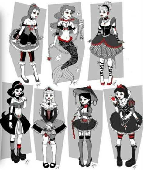 Emo princesses Gothic Disney Princesses, Cartoon Queen, Princesa Punk, Emo Disney, Goth Disney Princesses, Disney Amor, Goth Disney, Disney Punk, Dawn Marie