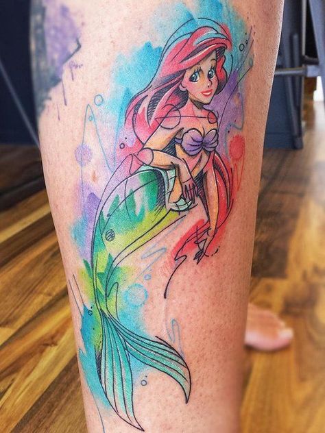 Ariel Tattoo Ideas, Ariel Tattoo, Little Mermaid Tattoo, Disney Sleeve Tattoos, Little Mermaid Characters, Mermaid Tattoo Designs, Disney Sleeve, Disney Princess Tattoo, Princess Tattoo