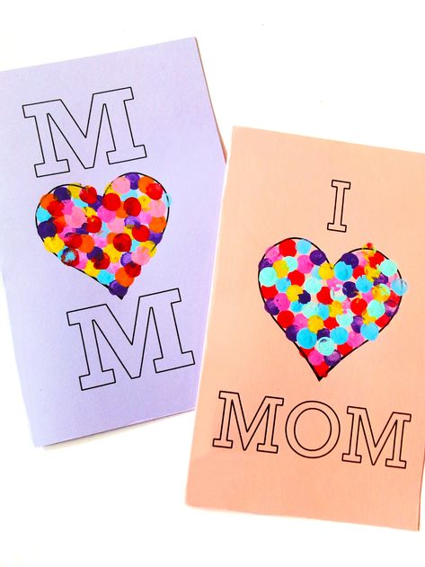 Easy Mother’s Day Cards For Kids To Make, Valentines Day Cards For Mom, Hearts Crafts For Kids, Parent Child Activities, Mothers Day Cards For Kids, Fingerprint Cards, Hearts Crafts, Fingerprint Heart, Printable Games For Kids