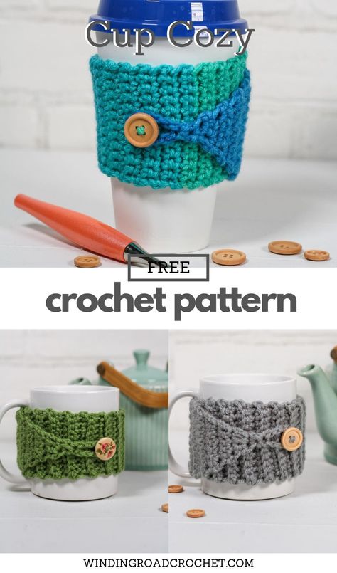 Free crochet pattern for a quick and easy crochet cup cozy with a video tutorial. This cup cozy fits coffee cups and travel mugs. Quick Teacher Gifts, Crochet Coffee Cup Cozy, Crochet Coffee Cup, Cup Cozy Crochet Pattern, Mug Cozy Pattern, Cup Cozy Pattern, Crochet Apple, Crochet Mug Cozy, Crochet Coffee Cozy