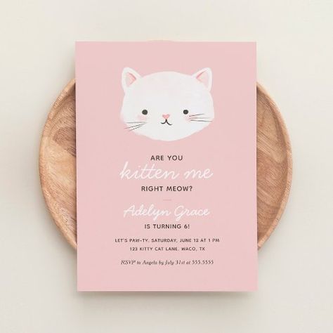 $2.77 | Pink Kitten Girl Birthday | Birthday Invitations | are you kitten me, right meow, kitten birthday, cat birthday, birthday party, girl birthday, kitty cat, kitten adoption, kitten birthday invite, black white pink Birthday Party Invite Template, Cat Birthday Invitations, Kitten Birthday Party, Kitten Birthday, Girl Birthday Party Invitations, Sweet Kitty, Birthday Party Invitation Templates, Birthday Themes, Invite Friends