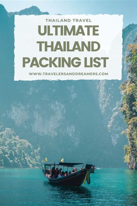 In this photo, you can see a Thai longtail boat on the Andaman Sea in between rocky mountains. The text says ' Ultimate Thailand Packing List'. Packing List 2 Weeks, Packing For Thailand, Packing Outfits, Thailand Travel Clothes, Travel Packing Lists, Thailand Packing List, Thailand Nightlife, Thailand Packing, Thailand Travel Destinations