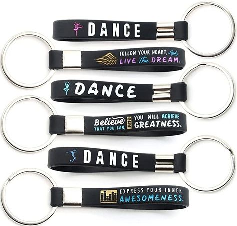 (12-pack) Dance Keychains with Motivational Quotes - Wholesale Key Chains for Bulk Dance Gifts, Ballet Party Favors and Award Prizes for Dancers and Ballerinas, Dance Moms, Teachers and Choreographers Dance Team Gifts, Dance Coach, Ballet Party, Dance Themes, Ballet Gift, Giveaway Gifts, Dance Ideas, Dance Gifts, Rubber Bracelets