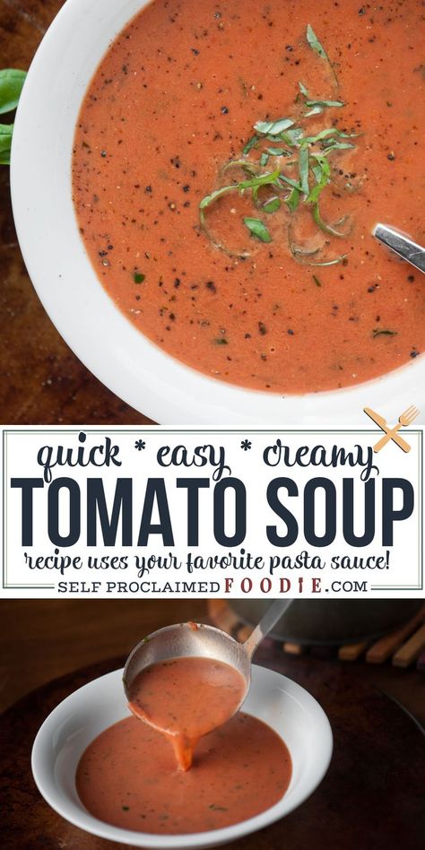 Tomato Sauce Tomato Soup, Tomato Sauce Soup Recipe, Pasta Sauce Tomato Soup, Tomato Soup Out Of Tomato Sauce, Tomato Soup Made With Tomato Sauce, Quick Homemade Tomato Soup, Tomato Soup From Pasta Sauce, Tomato Soup With Pasta Sauce, Tomato Soup From Spaghetti Sauce