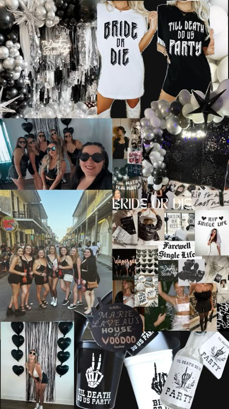 Black and white outfits. Spooky! New Orleans! Funny Bachelorette Games, Bachelorette Outfit Themes, Bride Or Die, New Orleans Bachelorette, Bachelorette Bachelor Party, Vegas Bachelorette, Vegas Party, Bachelor/bachelorette Party, Wedding Bachelorette Party