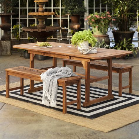 Manor Park Wooden Picnic Table with Umbrella Hole, Multiple Colors and Styles Picnic Table With Umbrella, Wooden Picnic Tables, Outdoor Deck Furniture, Best Outdoor Furniture, Walker Edison, Small Outdoor Spaces, Extension Dining Table, Outdoor Dining Furniture, Patio Dining Set