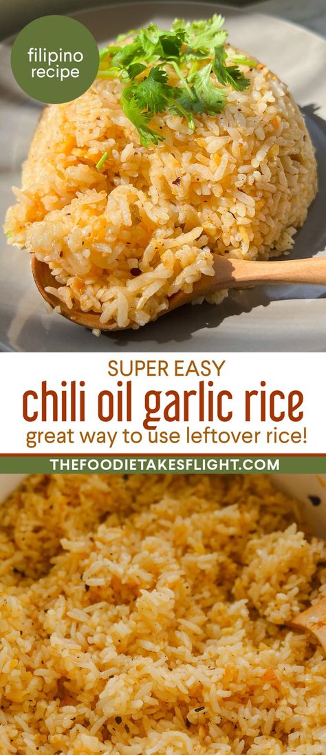 Chili Oil Sinangag (Fried Garlic Rice) Rice Side Dish Recipes, Fried Garlic, Garlic Rice, Rice Side Dishes, Easy Veggie, Chili Oil, Think Food, Sticky Rice, Side Recipes