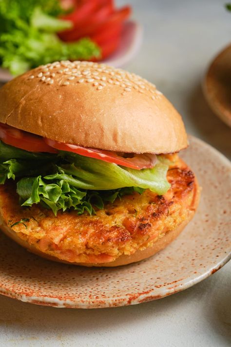 Simple to make, so tasty, and very good for you, try these Salmon Burgers at your next meal. Shrimp Burger, Coleslaw Dressing, Lemon Potatoes, Pickle Butter, Salmon Patties, Turkey Burgers, Burger Buns, Sliced Tomato, Veggie Burger