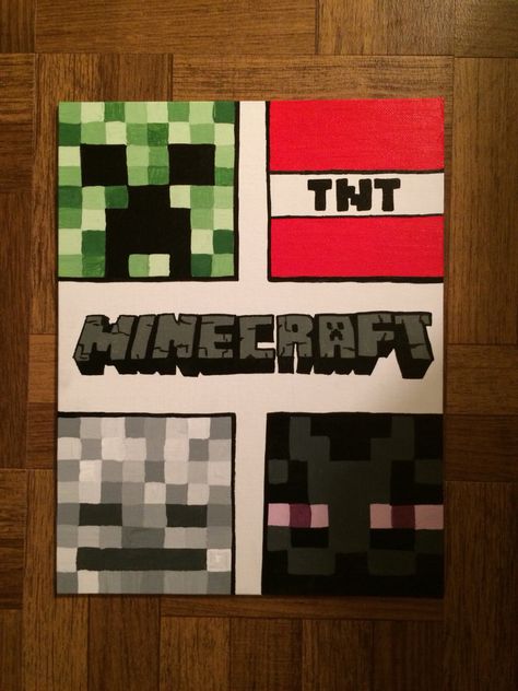 Minecraft Canvas Simple Minecraft Drawings, Canvas Painting Ideas Minecraft, Minecraft Paintings On Canvas, Minecraft Acrylic Painting, Minecraft Painting Ideas On Canvas, Minecraft Canvas Painting Diy, Minecraft Canvas Painting, Minecraft Painting Ideas, Minecraft Doodles