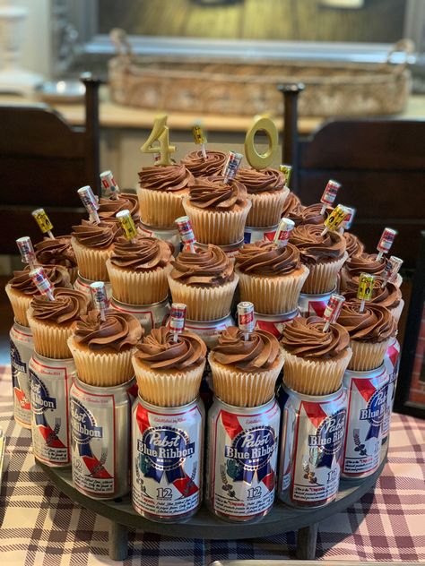 30 Beers For 30 Years, Cheers And Beers Cupcake, Cheers And Beers 40th Birthday, Beer Themed Dessert Table, Beer Theme Cupcakes, Beer Themed Party Food, 30 Birthday Cupcakes For Him, Cheers And Beers Party Cake, Cheers And Beers 50th Birthday Party