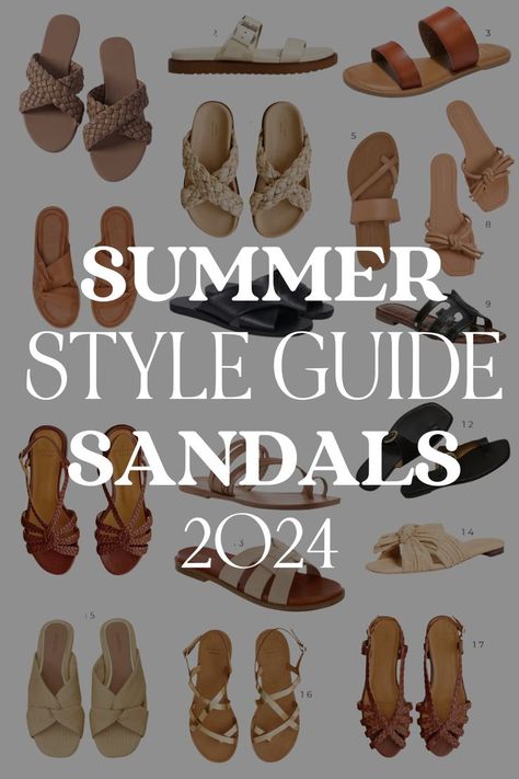 summer sandals 2024 Sandals Aesthetic, Tan Slides, Chunky Slides, Low Sandals, Best Summer Shoes, Summer Shoes Trends, Tan Leather Sandals, Capsule Wardrobe Essentials, Summer Style Guide