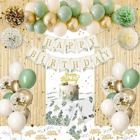 Amazon.com: Sage Green Birthday Decorations, Olive Green Gold White Sand Balloons Happy Birthday Banner Tablecloth Gold Fringe Curtain Paper Pom Poms for Kids Women Men Girls Boys Birthday Green Party Decor : Home & Kitchen Green Birthday Decorations, Sage Green Birthday, Rose Gold Cake Topper, Golden Birthday Parties, Rose Gold Cake, Green Birthday, Glitter Balloons, Gold Cake Topper, Metallic Balloons