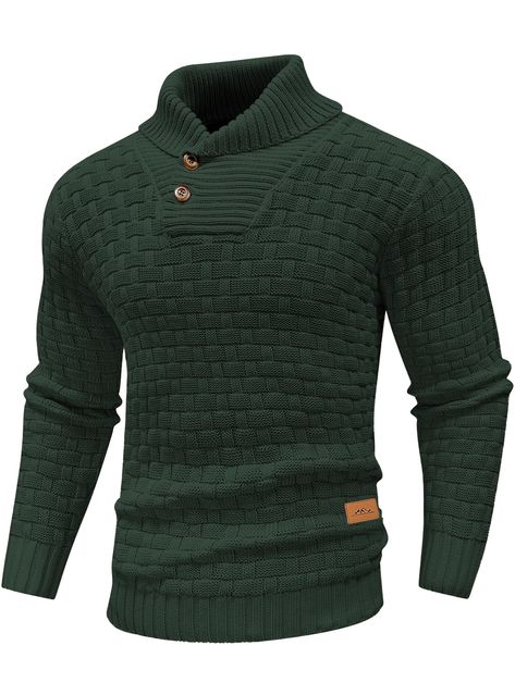 PRICES MAY VARY. The pullover features a textured knit like material,Checkerboard Knit, Stand Collar with two buttons make you have two way in neckline ,basic simple design Match:Easy to Wear with Jeans to create a smart leisure look,or layer with jackets or coats to keep warm in cold days. Quality fabrics provide optimal softness and comfort. Durable and lightweight.Stretch fabric provides warmth and fit. Garment Care: Hand wash or machine wash recommended with low temperature water, using mild Winter Chic, Winter Outfits Men, Detailed Sweater, Collar Sweater, Knitwear Men, Men's Knit, Green And Khaki, Khaki Color, Pullover Men